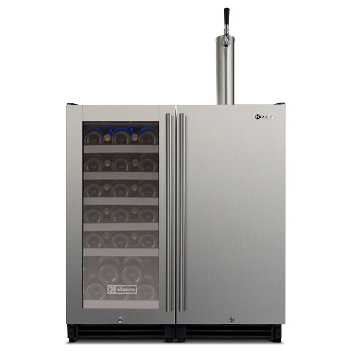 30" Side-by-Side Single Zone Wine Refrigerator and Single Tap Kegerator