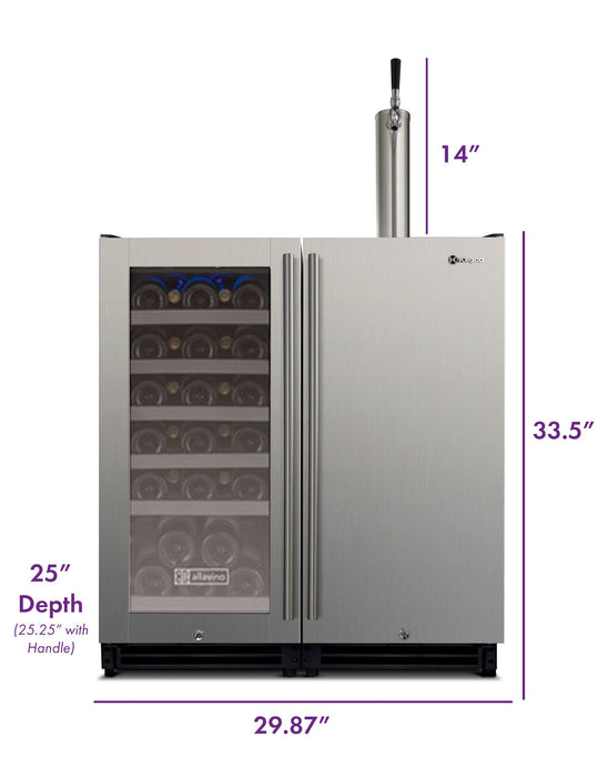 30" Side-by-Side Single Zone Wine Refrigerator and Single Tap Kegerator