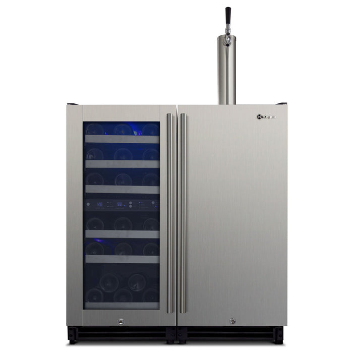 30" Wide Side-by-Side Dual Zone Wine Refrigerator and Single Tap Kegerator