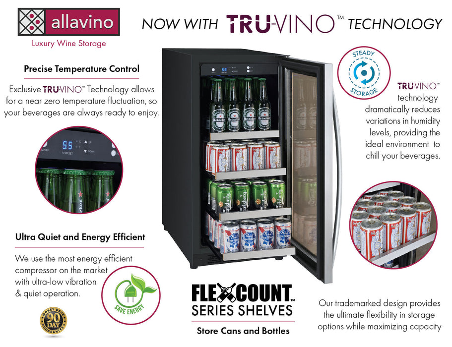 15" Wide FlexCount II Tru-Vino Stainless Steel Left Hinge Beverage Center