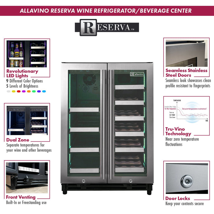 Reserva Series 24" Wide Two Door Stainless Steel Wine Refrigerator/Beverage Center