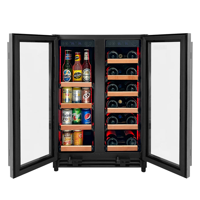 Reserva Series 24" Wide Two Door Stainless Steel Wine Refrigerator/Beverage Center with Wood Front Shelves