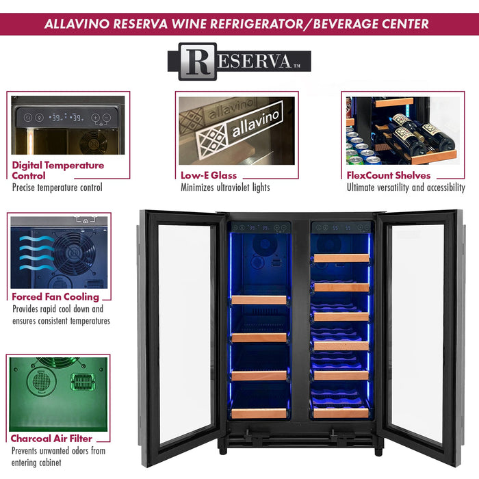 Reserva Series 24" Wide Two Door Stainless Steel Wine Refrigerator/Beverage Center with Wood Front Shelves