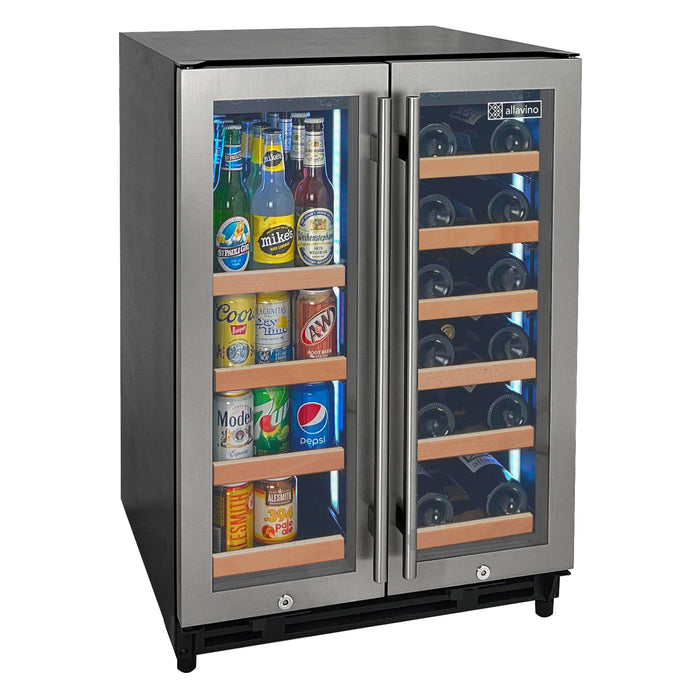 Reserva Series 24" Wide Two Door Stainless Steel Wine Refrigerator/Beverage Center with Wood Front Shelves