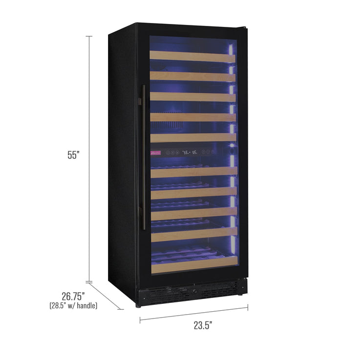 Reserva Series 119 Bottle 55" Tall Dual Zone Right Hinge Black Glass Wine Refrigerator