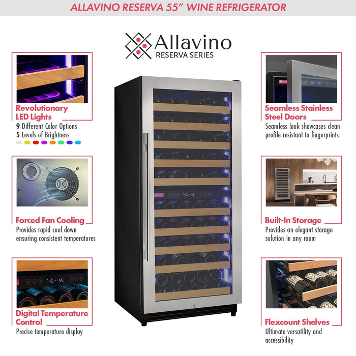 Reserva Series 119 Bottle 55" Tall Dual Zone Right Hinge Stainless Steel Wine Refrigerator