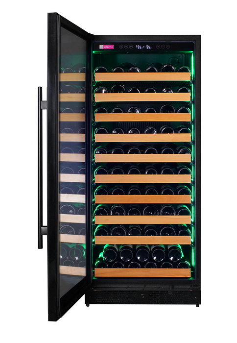 Reserva Series 119 Bottle 55" Tall Single Zone Left Hinge Black Glass Wine Refrigerator