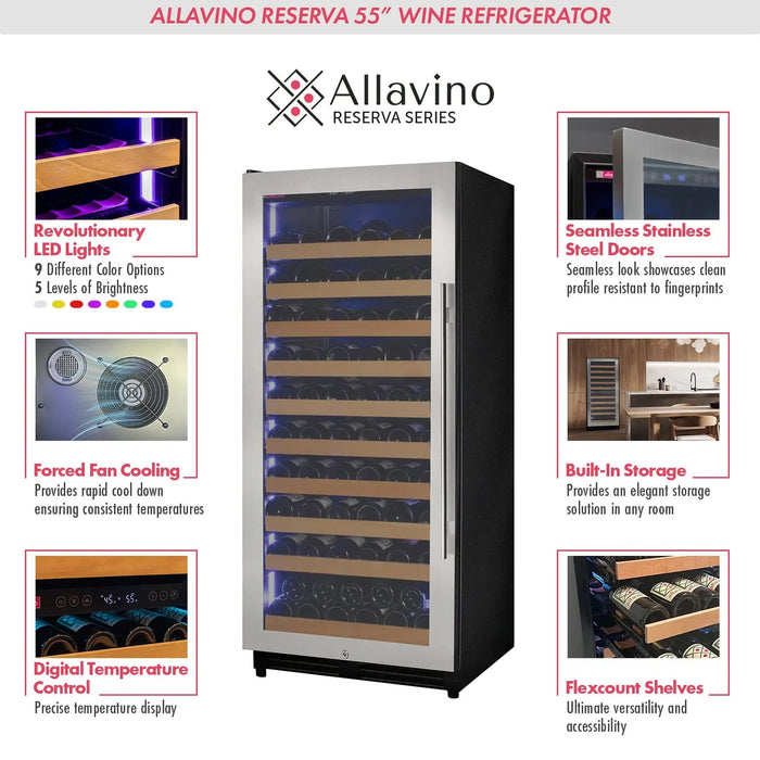 Reserva Series 119 Bottle 55" Tall Single Zone Left Hinge Stainless Steel Wine Refrigerator