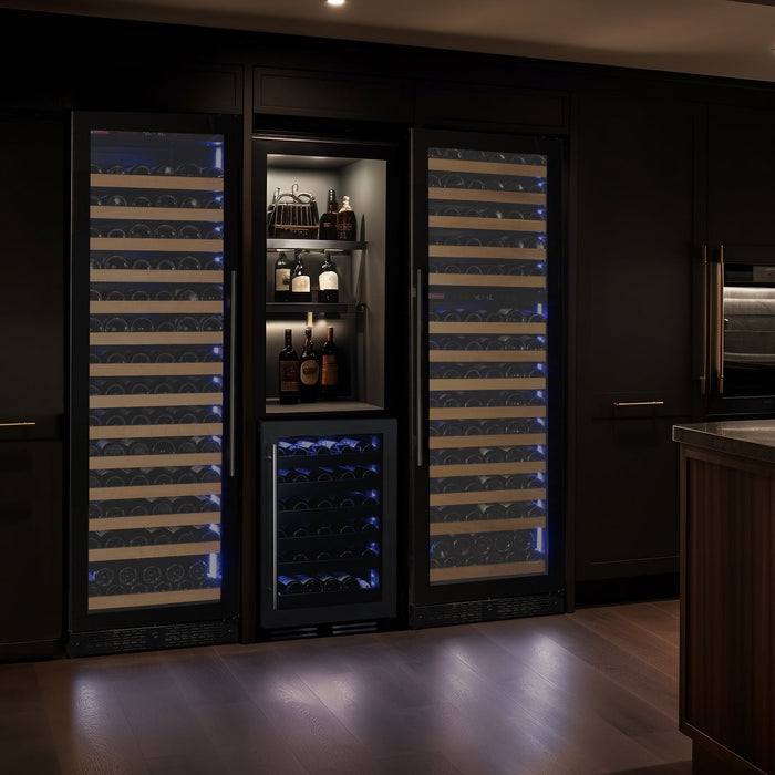 Reserva Series 154 Bottle 71" Tall Dual Zone Left Hinge Black Glass Door Wine Refrigerator