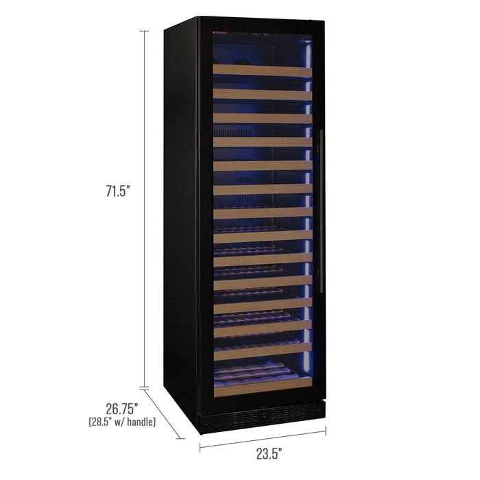 Reserva Series 163 Bottle 71" Tall Single Zone Left Hinge Black Glass Door Wine Refrigerator