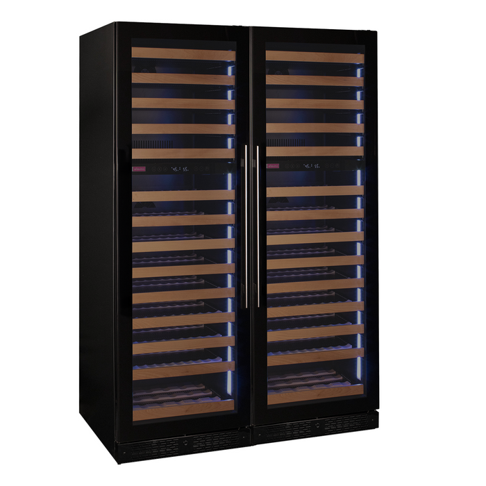 Reserva Series 308 Bottle 71" Tall Four Zone Black Glass Side-by-Side Wine Refrigerator