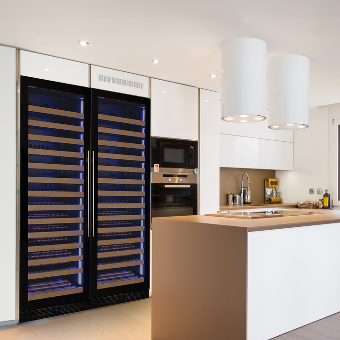 Reserva Series 326 Bottle Tall Dual Zone Tall Side-by-Side Wine Refrigerators with Black Glass Doors