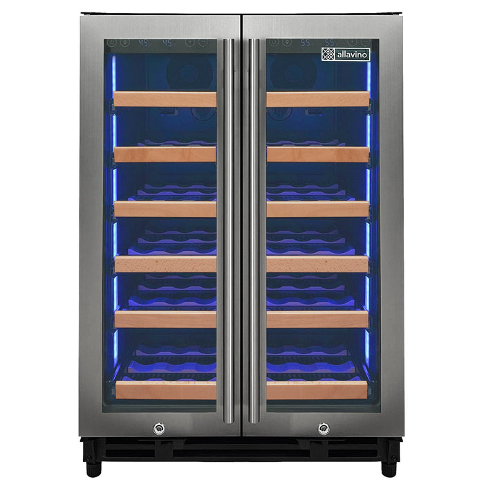 Reserva Series 36 Bottle Dual Zone Wine Refrigerator with Stainless Steel French Doors