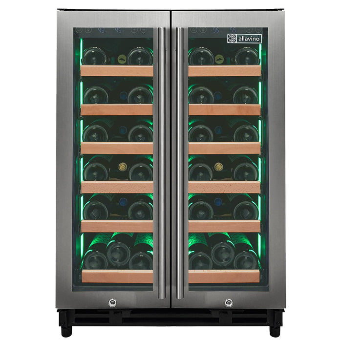 Reserva Series 36 Bottle Dual Zone Wine Refrigerator with Stainless Steel French Doors