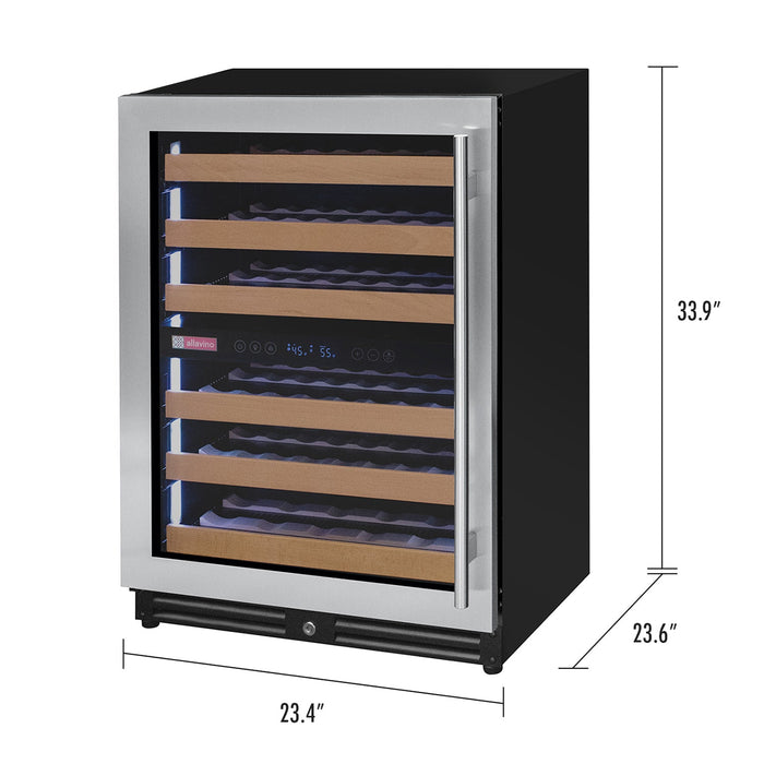 Reserva Series - 56 Bottle Dual Zone Built-in Luxury Wine Refrigerator with Stainless Steel Door - Left Hinge