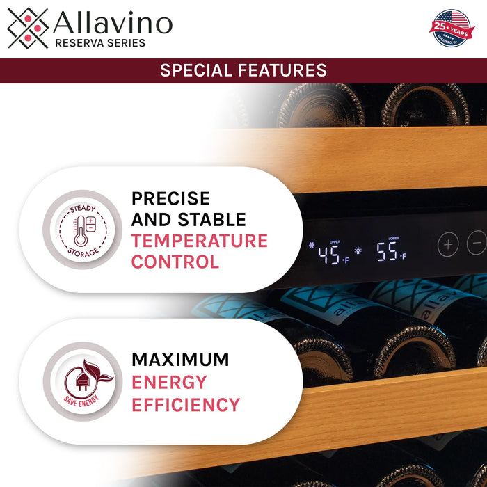 Reserva Series - 56 Bottle Dual Zone Built-in Luxury Wine Refrigerator with Stainless Steel Door - Left Hinge