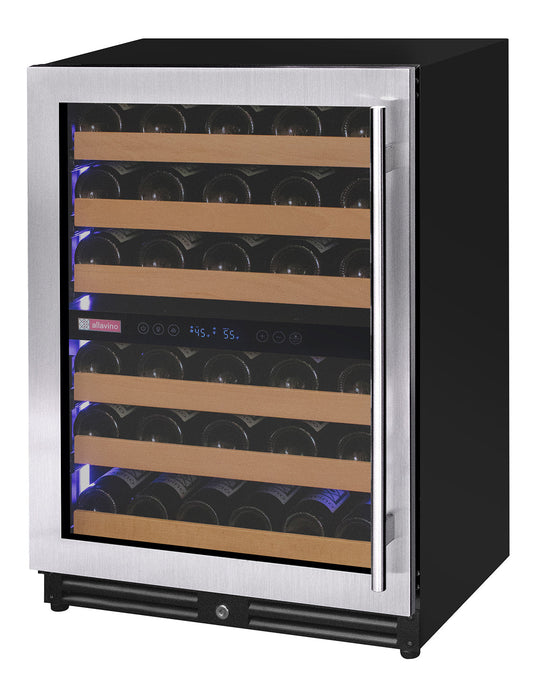 Reserva Series - 56 Bottle Dual Zone Built-in Luxury Wine Refrigerator with Stainless Steel Door - Left Hinge