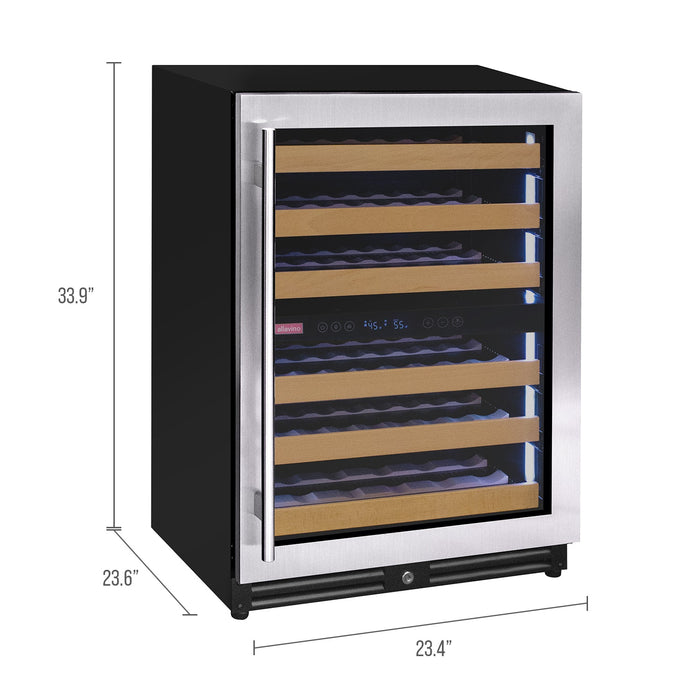 Reserva Series - 56 Bottle Dual Zone Built-in Luxury Wine Refrigerator with Stainless Steel Door - Right Hinge