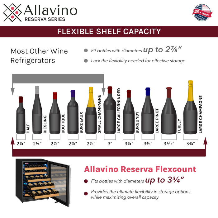 Reserva Series - 56 Bottle Dual Zone Built-in Luxury Wine Refrigerator with Stainless Steel Door - Right Hinge