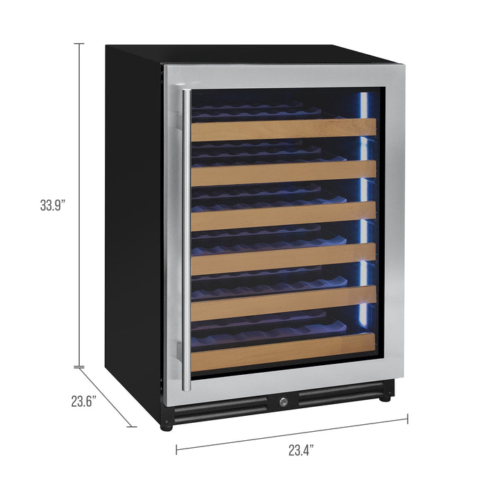 Reserva Series - 56 Bottle Single Zone Built-in Luxury Wine Refrigerator with Stainless Steel Door - Right Hinge