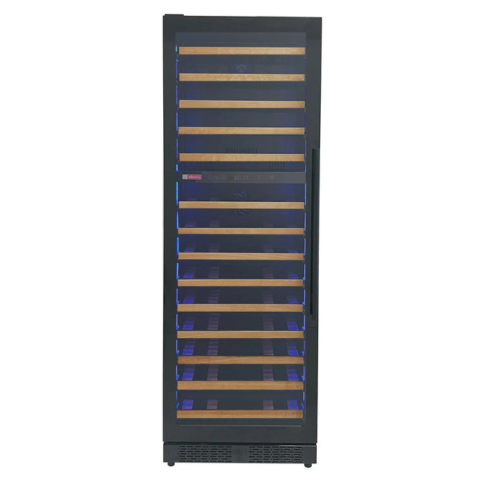 Reserva Series 67 Bottle 71" Tall Dual Zone Left Hinge Black Shallow Wine Refrigerator with Wood Front Shelves