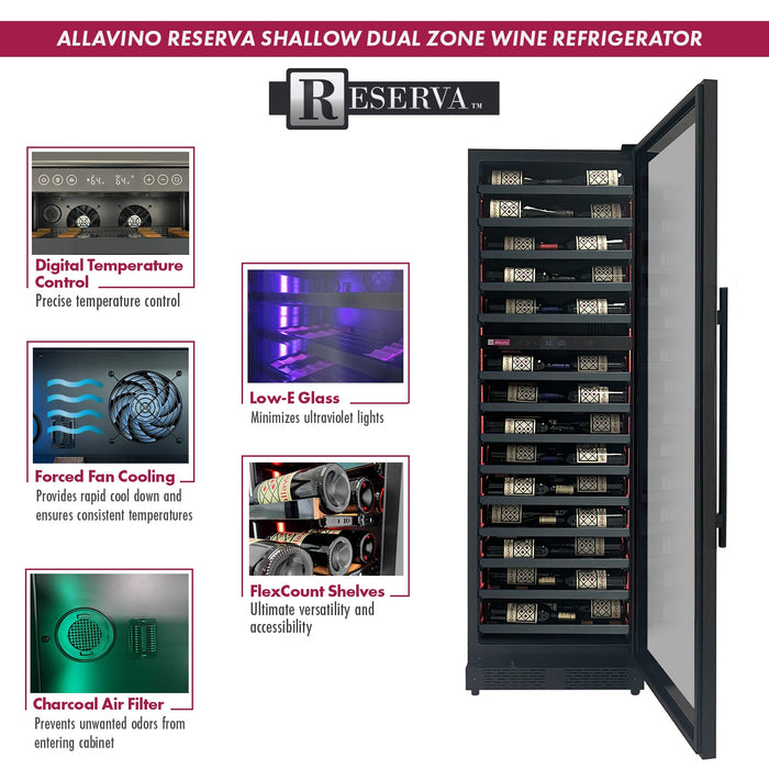 Reserva Series 67 Bottle 71" Tall Dual Zone Right Hinge Black Shallow Wine Refrigerator Console