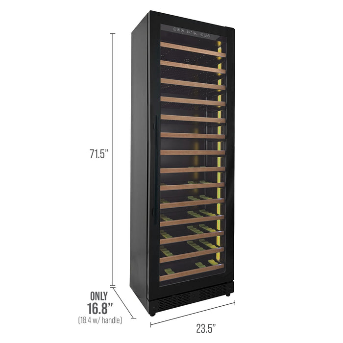 Reserva Series 67 Bottle 71" Tall Single Zone Right Hinge Black Shallow Wine Refrigerator with Wood Front Shelves