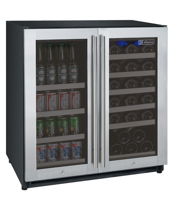 30" Wide FlexCount II Tru-Vino 30 Bottle/88 Can Dual Zone Stainless Steel Built-In Wine Refrigerator/Beverage Center