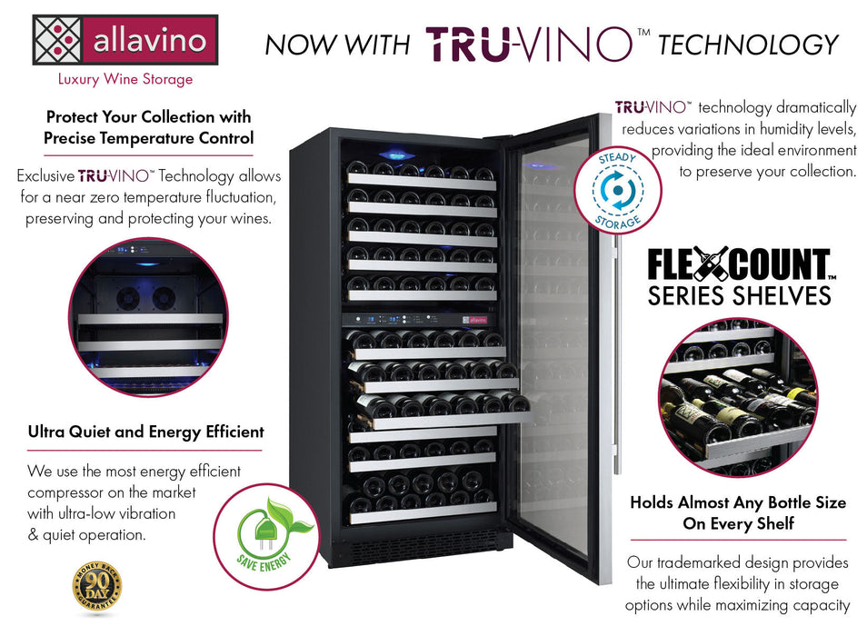 24" Wide FlexCount II Tru-Vino 121 Bottle Dual Zone Stainless Steel Right Hinge Wine Refrigerator