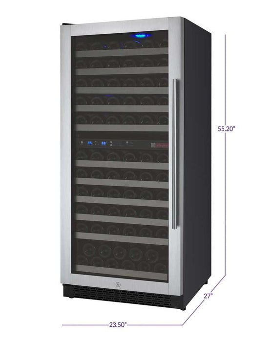 24" Wide FlexCount II Tru-Vino 121 Bottle Dual Zone Stainless Steel Left Hinge Wine Refrigerator