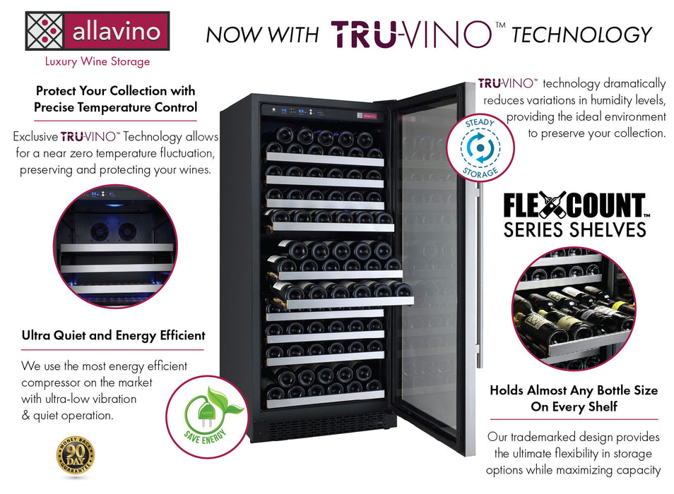 24" Wide FlexCount II Tru-Vino 128 Bottle Single Zone Stainless Steel Right Hinge Wine Refrigerator