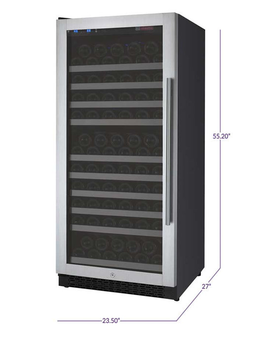 24" Wide FlexCount II Tru-Vino 128 Bottle Single Zone Stainless Steel Left Hinge Wine Refrigerator