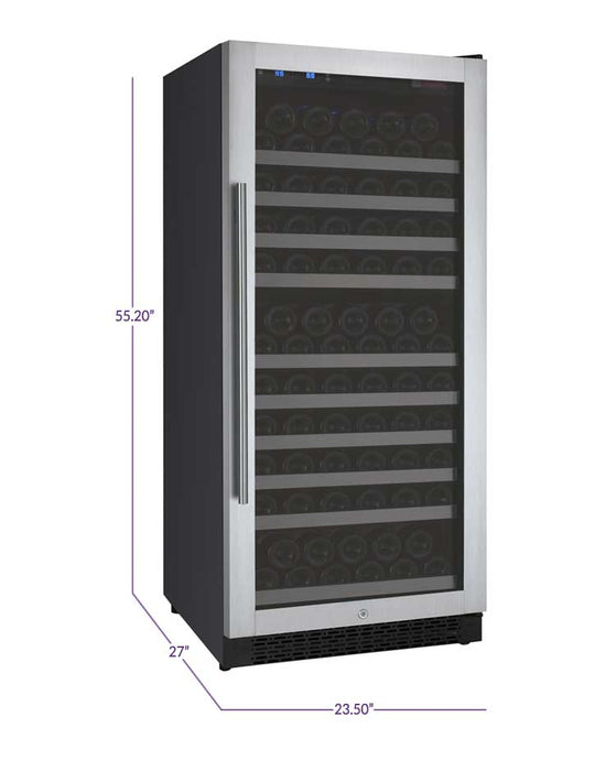 24" Wide FlexCount II Tru-Vino 128 Bottle Single Zone Stainless Steel Right Hinge Wine Refrigerator