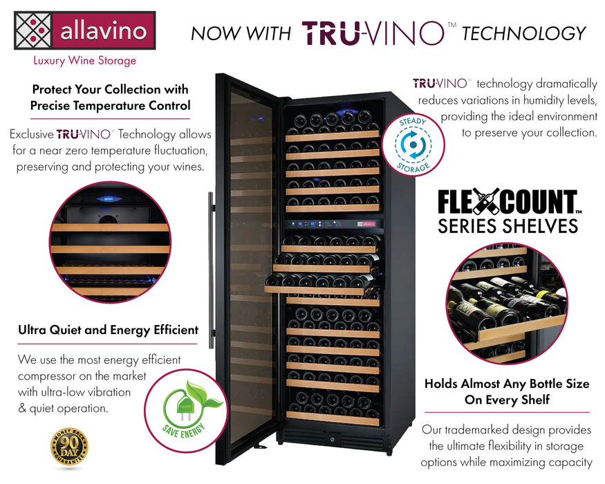 24" Wide FlexCount II Tru-Vino 172 Bottle Dual Zone Black Left Hinge Wine Refrigerator