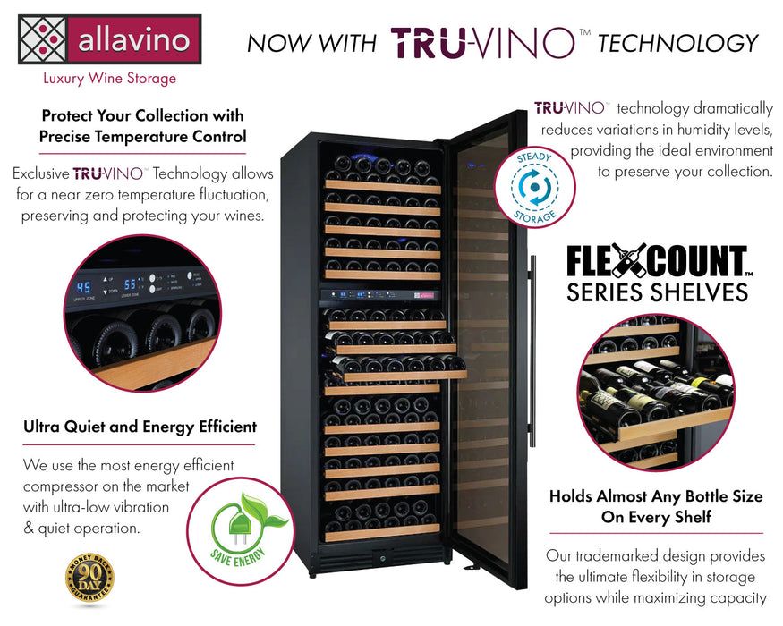 24" Wide FlexCount II Tru-Vino 172 Bottle Dual Zone Black Right Hinge Wine Refrigerator