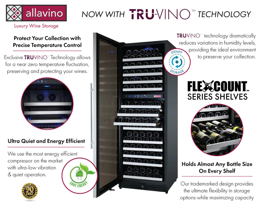 24" Wide FlexCount II Tru-Vino 172 Bottle Dual Zone Stainless Steel Left Hinge Wine Refrigerator