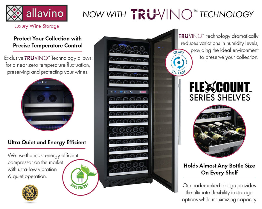 47" Wide FlexCount II Tru-Vino 344 Bottle Four-Zone Stainless Steel Side-by-Side Wine Refrigerator