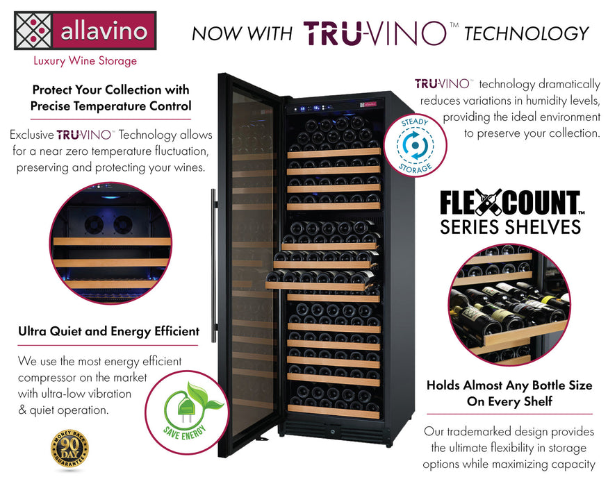 24" Wide FlexCount II Tru-Vino 177 Bottle Single Zone Black Left Hinge Wine Refrigerator