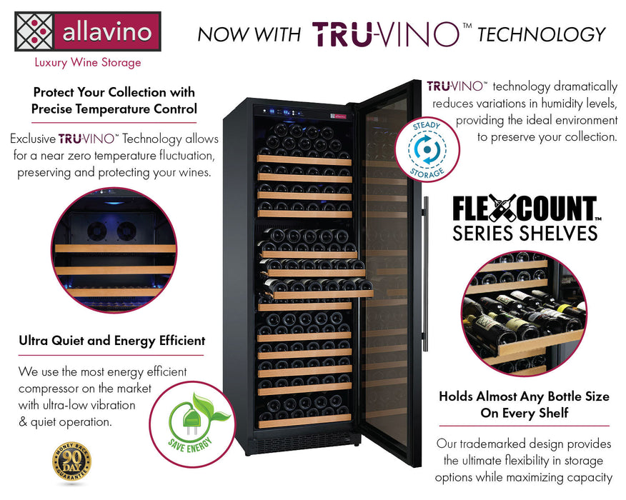 47" Wide FlexCount II Tru-Vino 349 Bottle Three Zone Black Side-by-Side Wine Refrigerator