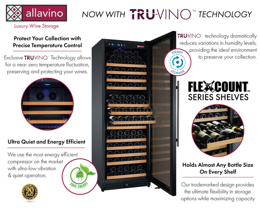 24" Wide FlexCount II Tru-Vino 177 Bottle Single Zone Black Right Hinge Wine Refrigerator