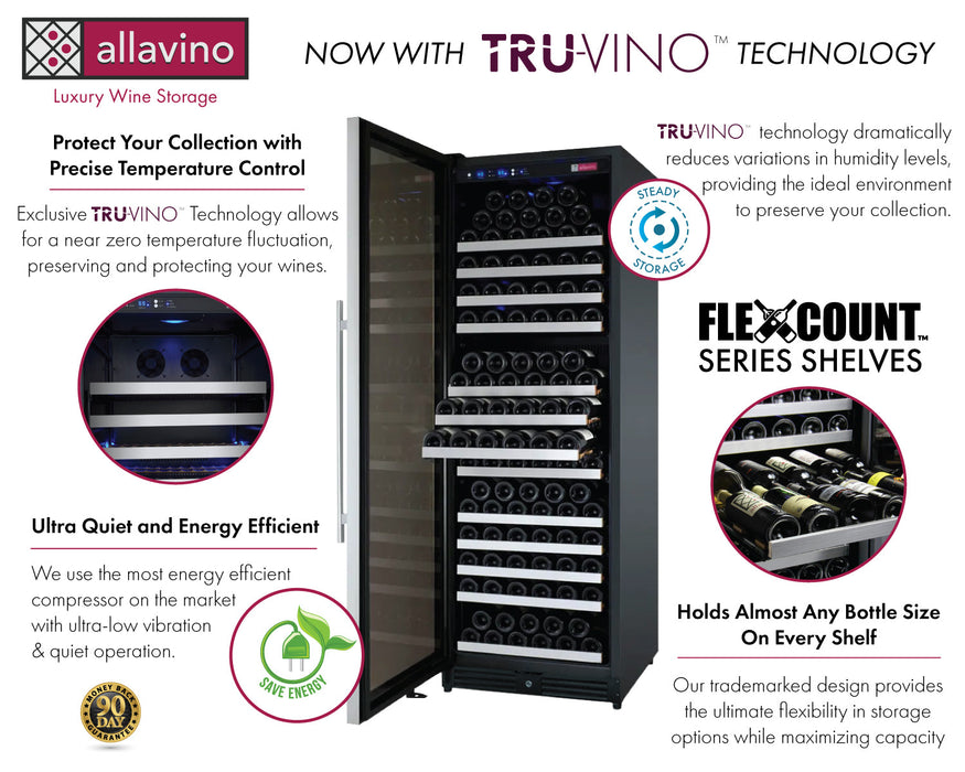 24" Wide FlexCount II Tru-Vino 177 Bottle Single Zone Stainless Steel Left Hinge Wine Refrigerator