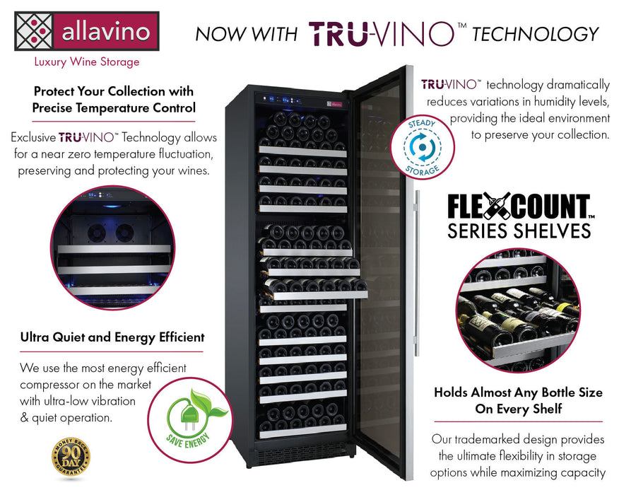 47" Wide FlexCount II Tru-Vino 349 Bottle Three Zone Stainless Steel Side-by-Side Wine Refrigerator