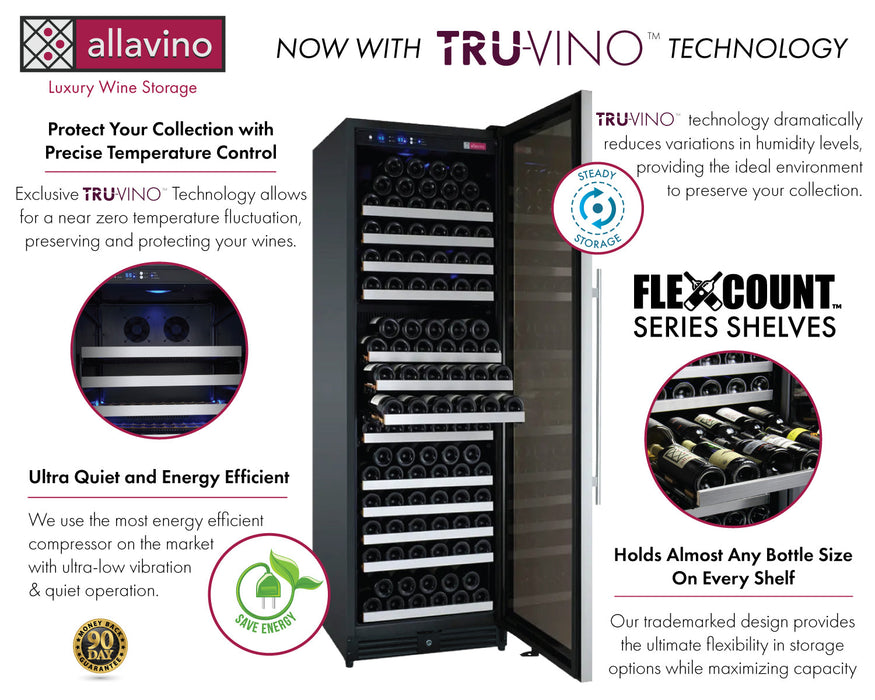 24" Wide FlexCount II Tru-Vino 177 Bottle Single Zone Stainless Steel Right Hinge Wine Refrigerator