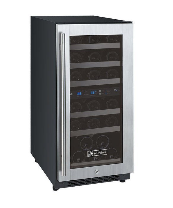 15" Wide FlexCount II Tru-Vino 30 Bottle Dual Zone Stainless Steel Right Hinge Wine Refrigerator