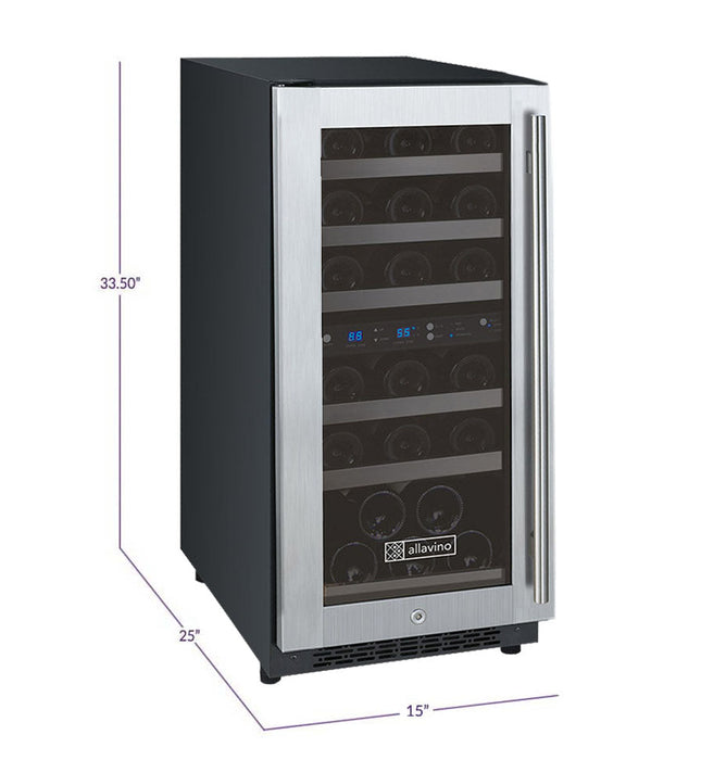 15" Wide FlexCount II Tru-Vino 30 Bottle Dual Zone Stainless Steel Left Hinge Wine Refrigerator