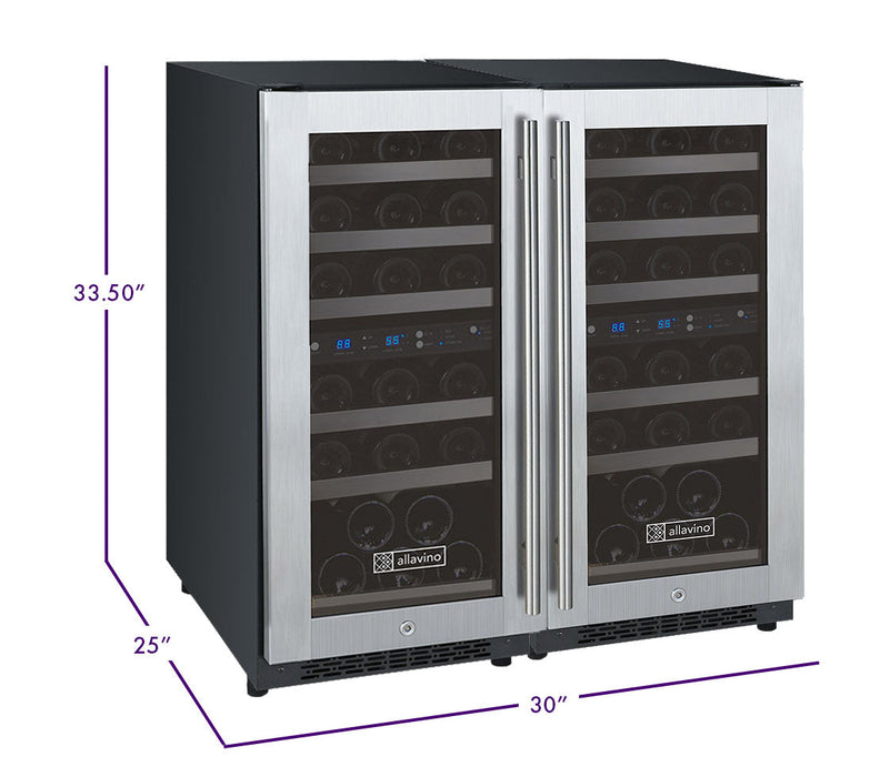 30" Wide FlexCount II Tru-Vino 60 Bottle Four Zone Stainless Steel Side-by-Side Wine Refrigerator