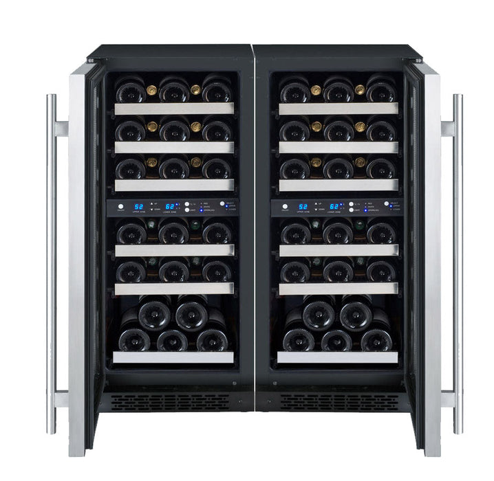 30" Wide FlexCount II Tru-Vino 60 Bottle Four Zone Stainless Steel Side-by-Side Wine Refrigerator