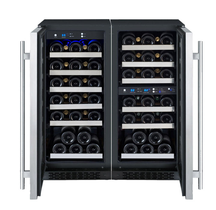 30" Wide FlexCount II Tru-Vino 60 Bottle Three Zone Stainless Steel Side-by-Side Wine Refrigerator