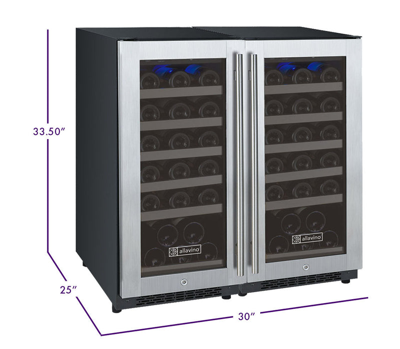 30" Wide FlexCount II Tru-Vino 60 Bottle Dual Zone Stainless Steel Side-by-Side Wine Refrigerator