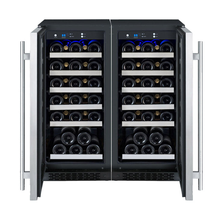 30" Wide FlexCount II Tru-Vino 60 Bottle Dual Zone Stainless Steel Side-by-Side Wine Refrigerator